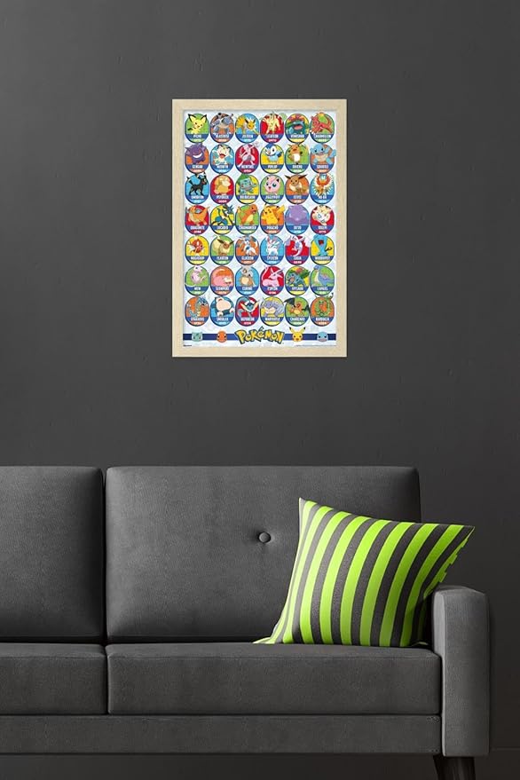 Pokémon: All-Time Favorites - Grid Wall Poster, 22.4L" x 14.7W", Blonde Framed Version
