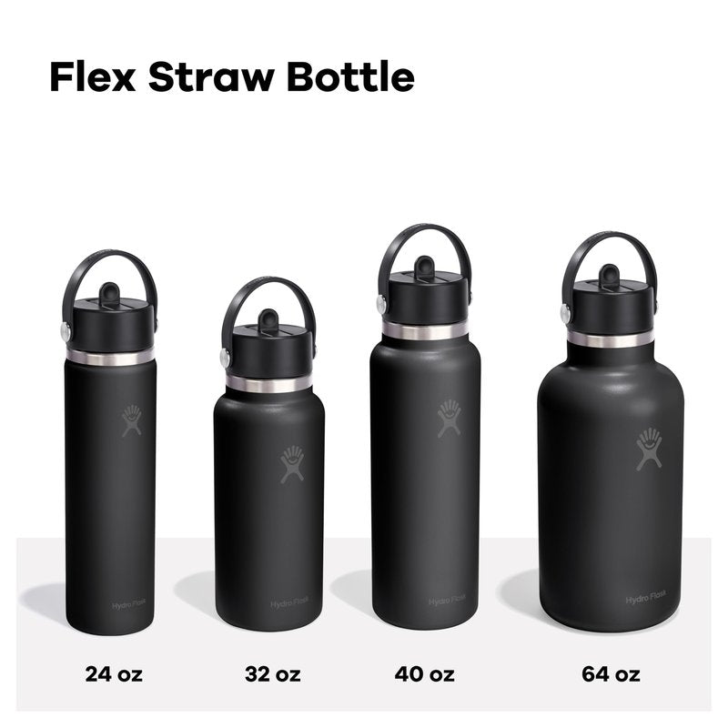 Hydro Flask Water Bottle - Insulated Stainless Steel - Wide Straw Lid, Non Spill, Leakproof in 40 Oz Tonal Black