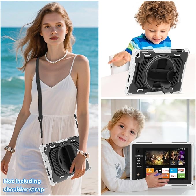 for Flre HD 8 &amp 8 Plus Case 12th/10th Generation | (2024/2022/2020 Release) with 360 Kickstand Hand Strap for Kids