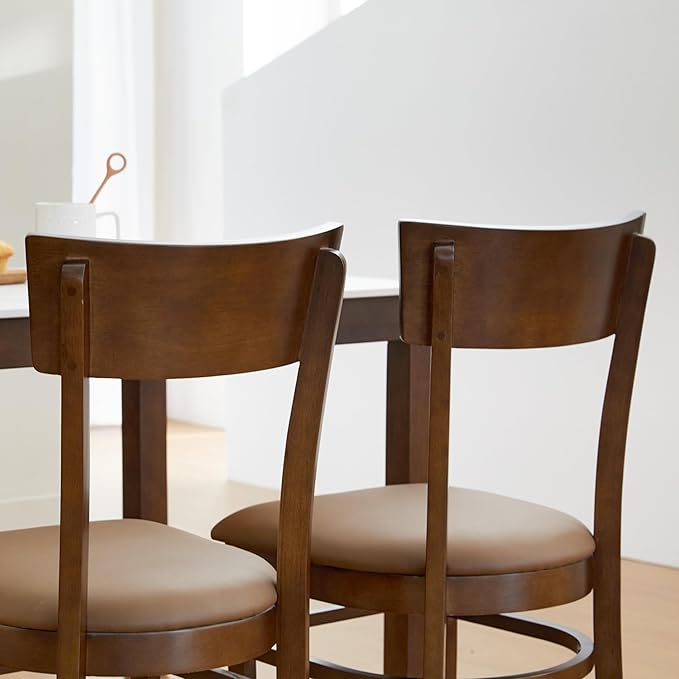 Livinia Mint Dining Chair Set of 2, Solid Malaysian Oak PU Leather Upholstered Cushion Seat, Straight Back Side Chairs (Walnut)