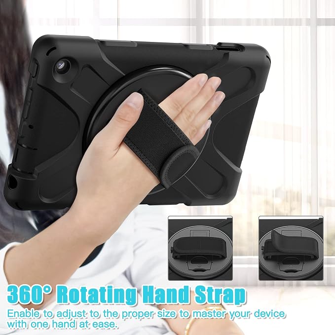 Case for Galaxy Tab S10 FE+ 13.1 2025 with Screen Protector+360 Rotating Hand Strap&ampStand+Shoulder Strap (Black)