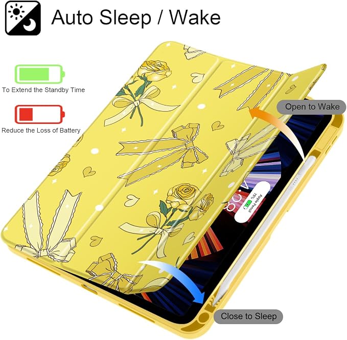 Tuiklol for iPad Pro 11 Inch 4th / 3rd / 2nd / 1st Gen (2022 2021 2020 2018) Case -Built-in Pencil Holder Shockproof Cover Clear Transparent Back Shell with Auto Wake/Sleep Black Flower