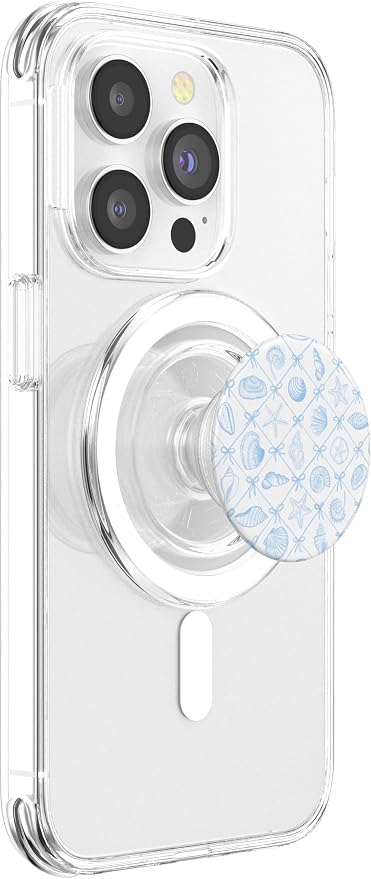 Preppy Coastal Seashells Starfish &amp Bows in Light Blue PopSockets PopGrip for MagSafe