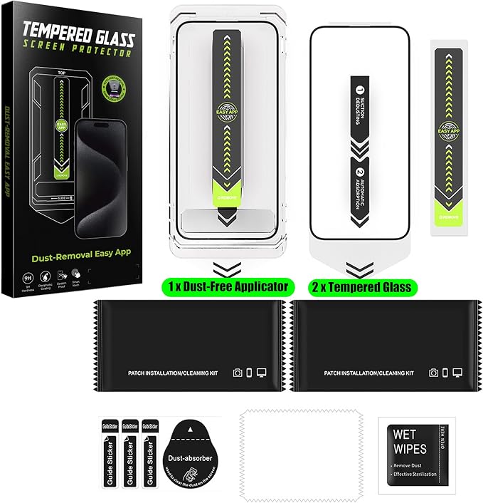 16 Pro Screen ProtectorAuto-Dust Removal Compartment With IPhone 16 Pro Screen Protector with Dust Free Chamber [Zero Bubble] 9H+Tempered Glass Films Shockproof (16 Pro)