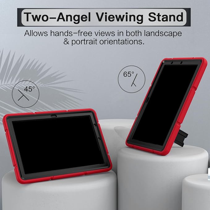 Grifobes (for 13th/11th Generation 2023/2021 Release) Tablet 10/10 Plus Tablet 10 Kids/Kids Pro 3-in-1 Heavy Duty Shockproof Rugged Protective Cover with Stand (Black+Red+Red)