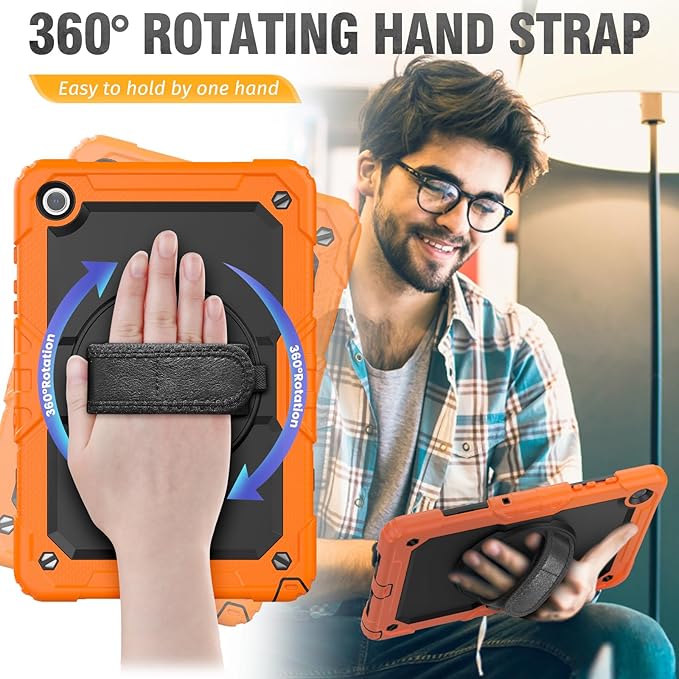 HXCASEAC Case for Samsung Galaxy Tab A8 10.5 inch, Protective with Screen Protector/Hand Strap/Pen Holder, Sturdy Shockproof A8 Tablet Case 2022 SM-X200/X205/X20 - Orange