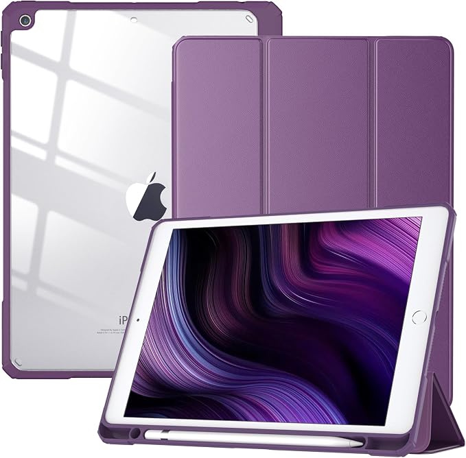 TiMOVO Case for iPad 9th/8th/7th Generation 10.2 inch Black | Pencil Holder Slim Trifold Stand Protective Cover Clear Transparent Back Shell Auto Wake/Sleep