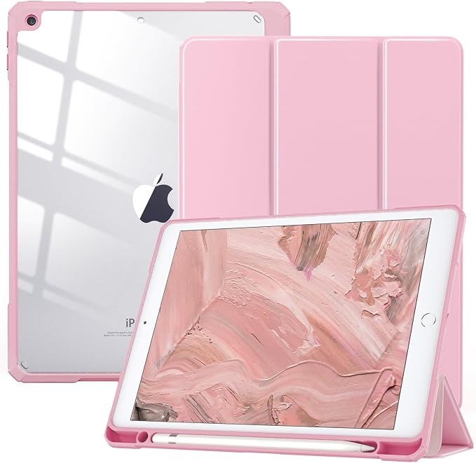 TiMOVO Case for iPad 9th/8th/7th Generation 10.2 inch Black | Pencil Holder Slim Trifold Stand Protective Cover Clear Transparent Back Shell Auto Wake/Sleep