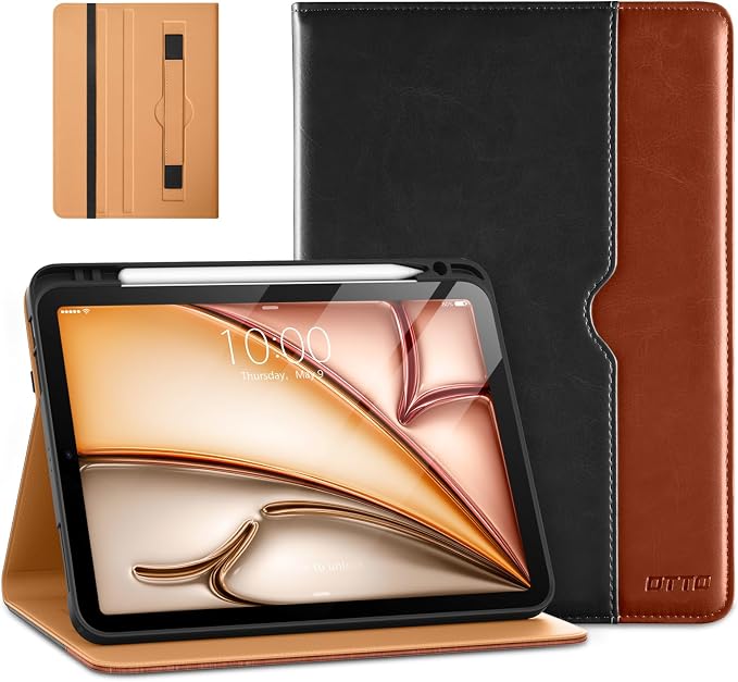 DTTO for iPad Air 11-inch Case M4/M3/M2 (2026/2025/2024) iPad Air 5th / 4th Generation (2022/2020) Premium Leather Business Folio Stand Cover with Pencil Holder - Auto Sleep/Wake Brown