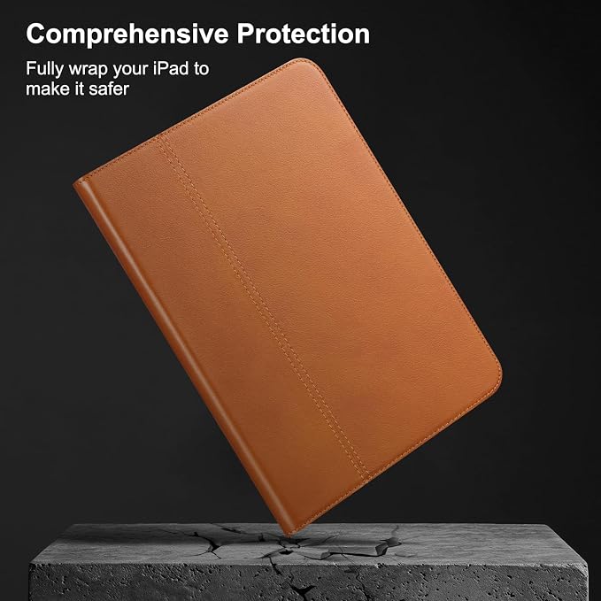 Leather Case for iPad A16 11th 11 2025 and iPad 10th 10.9 2022 | Genuine Full Grain Leather Folio CoverSmart Protective ShellShockproof &amp Drop-ProofAuto Wake/Sleep.Dark Brown