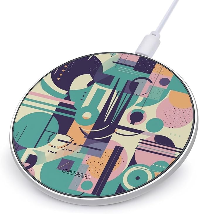 Pastel Colorful Pattern Wireless Charger Fast Charging Pad | Anti-Slip Qi Certified Wireless Charging Pad for All Phones with Wireless Charging Function for Home Office Travel