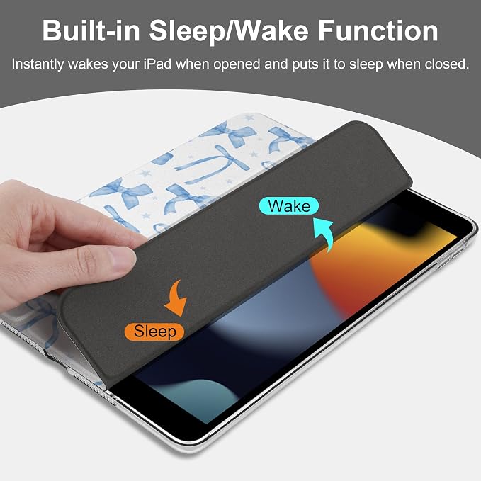 Compatible with iPad 10.2 Inch Case 2021 2020 2019 Smart Lightweight Trifold Stand Hard Plastic Transparent Cover Support Auto Sleep/Wake for iPad 10.2 9th/8th/7th Gen - Bear &amp Cherry