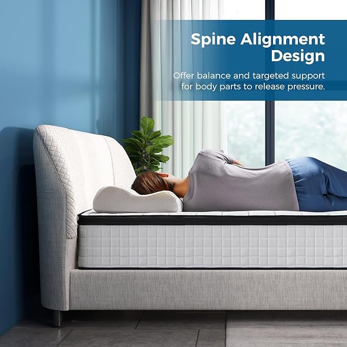 Inofia Queen Mattress, 10 Inch Hybrid Innerspring Spring with Memory Foam, Cool Bed in a Box, Pressure Relief with Motion Transfer, Mattress Queen Size