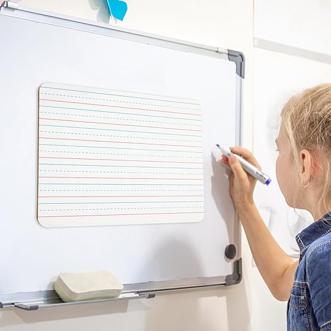 Double Sided Dry Erase Board 12x18 Inch with Lined Grid and Plain Surface, Small Whiteboard for Office and Classroom Use, Personal Portable Writing Board for Meetings and Study