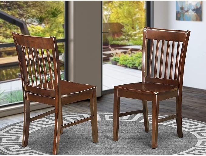 East West Furniture NFC-MAH-W Norfolk Dining Room Chairs - Slat Back Solid Wood Seat Chairs, Set of 2, Mahogany