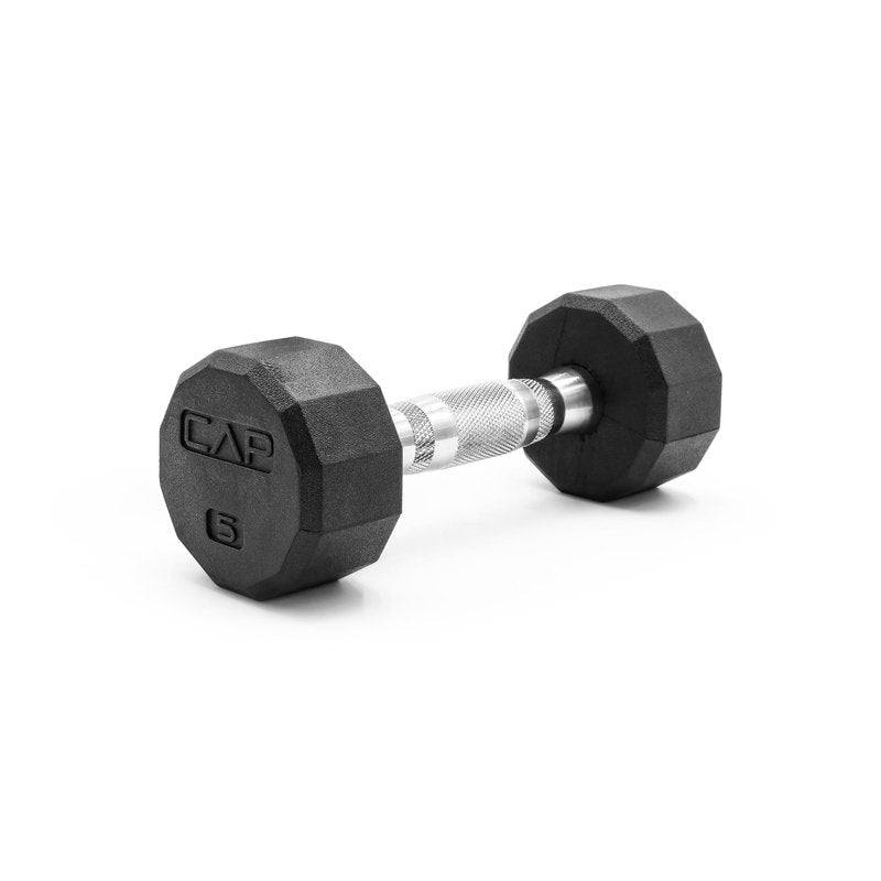 CAP 5 LB 12-Sided Rubber Coated Dumbbell Weight, Rubber Free Weights for Home Gym Strength Training, Chrome Handle, Single