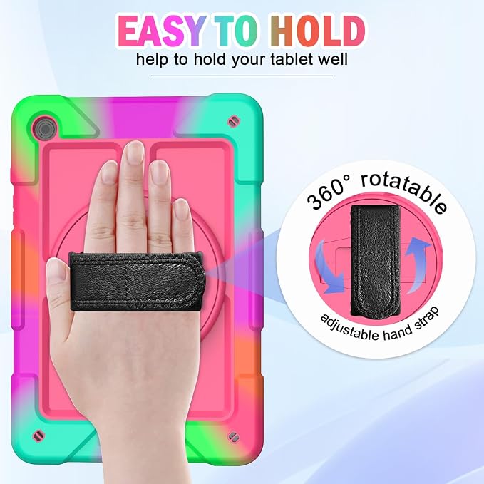 BMOUO for Samsung Galaxy Tab A9+ Plus Case 11 2023 (SM-X210/X216/X218) Shockproof Galaxy Tab A9 Plus Case with Rotating Stand and Hand/Shoulder Strap Black