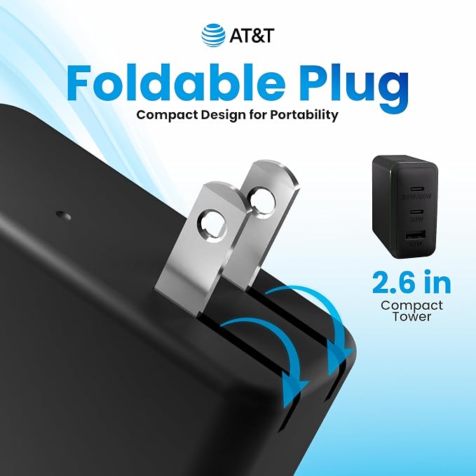 AT&ampT USB-C Wall Charger Fast Charging Power Adapter Foldable Prongs Travel-Friendly for Compatible with iPhone iPad Samsung Galaxy Google Pixel (20W White)