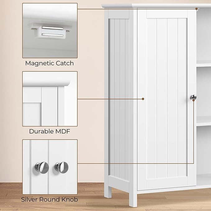 Yaheetech Bathroom Floor Cabinet, Modern Storage Freestanding Organizer Cabinet with Adjustable Shelves & Double Doors, 3-Tier Home Living Room Furniture, White