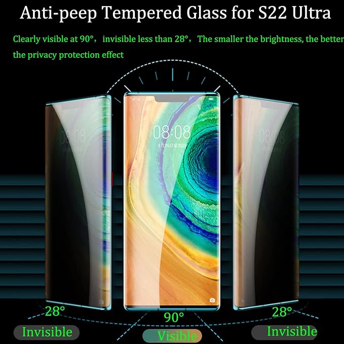 [2 +1]Pack Privacy Glass Designed for Galaxy S22 Ultra 5G 6.8 inch Screen Protector with 1PCS Tempered Glass Camera Lens Protector 2PCS Anti-peep Tempered Glass Film 9H Hardness Scratch Resistant for