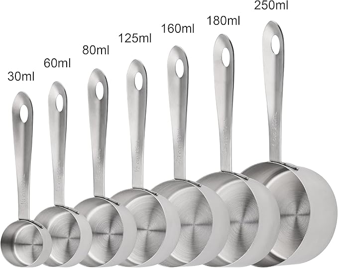 Nstezrne 17-Piece Stainless Steel Measuring Cups and Spoons Set, Silver, 7 Cups & 9 Spoons + Leveler
