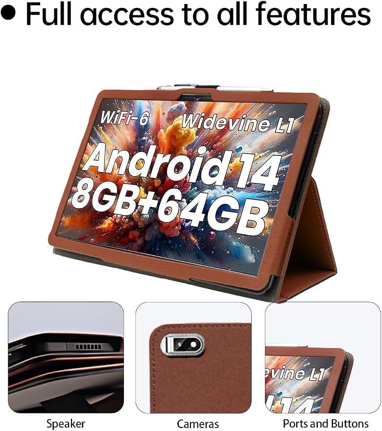 Case for TPZ T10B Android 14 Octa-Core Tablet 10.1 Inch 2024 Upgraded VersionWUNIAK Premium Leather Business Folio Stand Cover with Hand Strap for TabletBlack.
