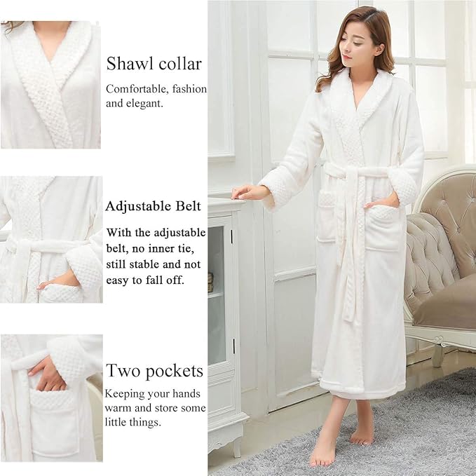 Hellomamma Long Bath Robe for Womens Plush Soft Fleece Bathrobes Nightgown Ladies Pajamas Sleepwear Housecoat