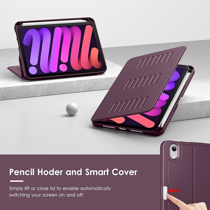 VIKESI Case for iPad mini 7 (A17 Pro) and iPad mini 6Multiple Angles Magnetic Stand CoverShockproof Soft BackPencil Holderand Auto Sleep/WakeBlack