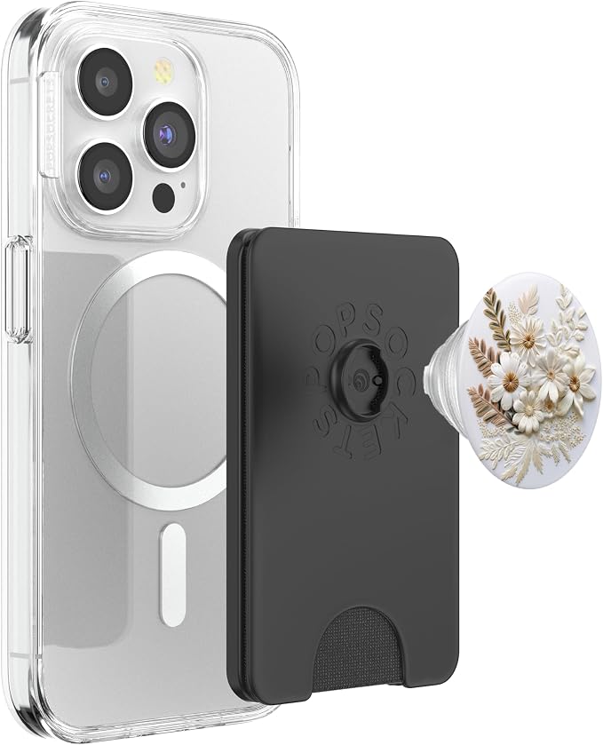 Beige Floral Flower Pattern On White Background PopSockets PopGrip for MagSafe
