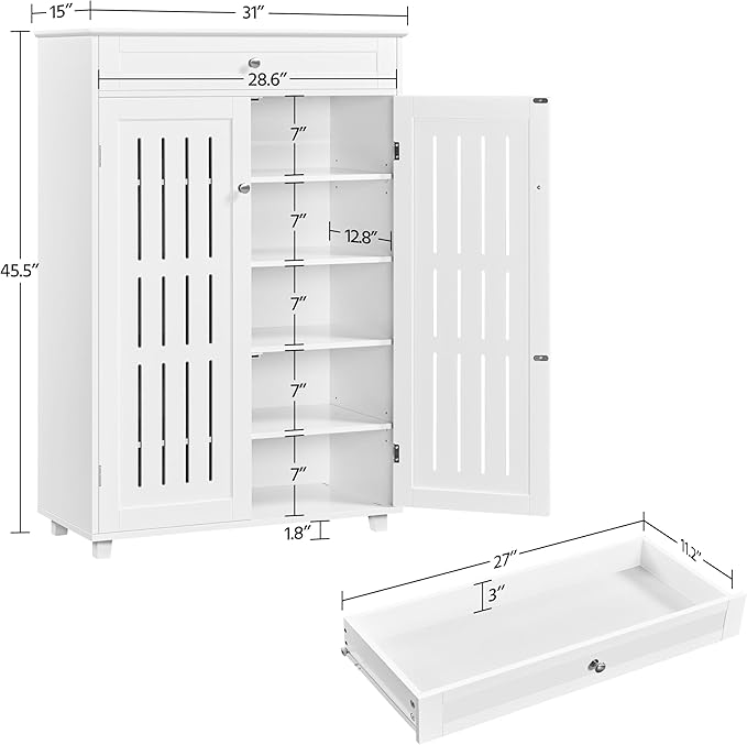 Yaheetech Shoe Cabinet, 5-Tier Shoe Rack Organizer with 1 Drawer, Freestanding Wooden Shoe Storage Cabinet with 2 Louvered Door & Adjustable Shelves for Entryway Hallway, White