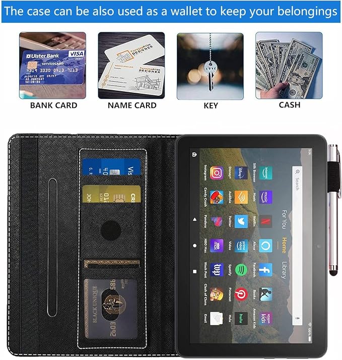 Case for Amazon Fire HD 8/HD 8 Plus Tablet (8 12th/10th Generation 2024/2022/2020 Release) Slim PU Leather Stand Folio Cover with Auto Wake Sleep African Woman Wolf