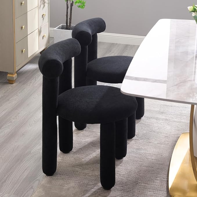DUOMAY Modern Black Boucle Dining Chairs Set of 8, Sherpa Upholstered Kitchen Chairs Armless Barrel Back Dining Chair, Living Dining Room Chairs, Reception, White