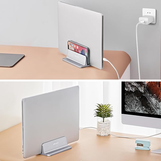 JARLINK Vertical Laptop Stand, Aluminum Laptop Holder Desktop Stand with Adjustable Dock Size (up to 17.3 inches) Compatible with All MacBook/Surface/Dell/Gaming Laptops (Silver) (Pack of 2)