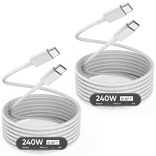 USB C to USB C 240W USB C Cable 2-Pack 10ft C to C Cable Fast Charging for MacBook Pro/MacBook Air iPad Pro/iPad Air iPhone 16 15 Pro Max Plus Samsung GalaxyCompatible 140W/100W/65W/45W/35W/20W