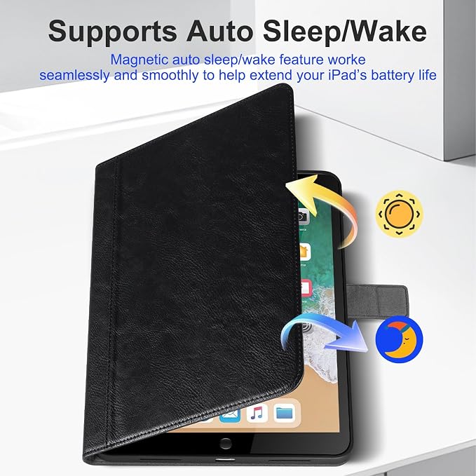 Leather Case for iPad 9th/8th/7th Gen 10.2 Inch (2021/2020/2019) | Premium Leather Folio Cover with Magnetic Closure Adjustable Stand Auto Sleep/Wake shockproof Protective CaseBlack