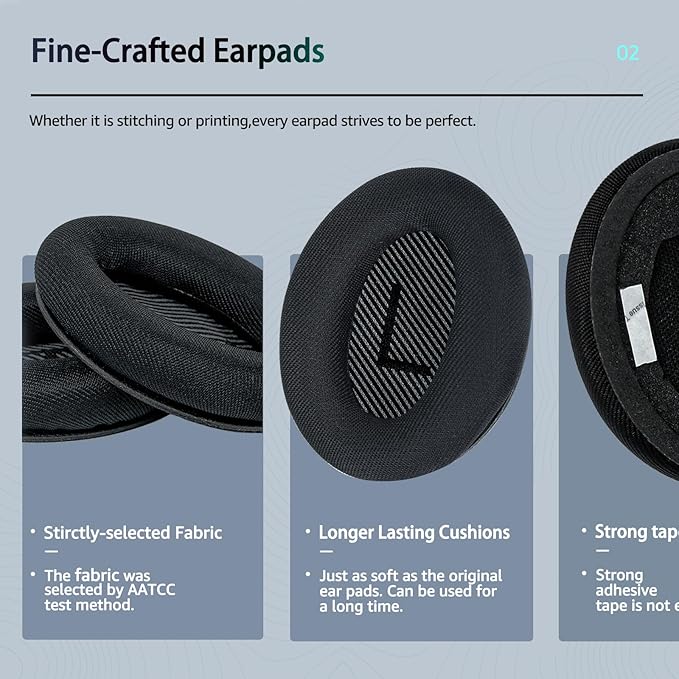 Fabric Comfort - Wzsipod Ear Pads for Bose Quiet Comfort 35/ QC35ii Headphones, Compatible with QC45 QC35ii QC25 QC15 & More Series, Replacement Exclusive Styles, S1
