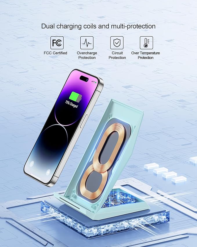 NANAMI Fast Wireless Charger, Qi Certified Charging Stand[with 20W PD Charger] Compatible iPhone 16/15/14/13/12/12, Desktop Charger Stand for Samsung Galaxy S25/S25+/S25 UltraS24/S23/S22/S21/S20