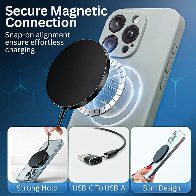 2Pack Magnetic Wireless Charger 15W Charger Wireless Charging Pad Fast Charger for 17/16/15/14/13/12 Pro Max Plus Mini and Airpods 3/2/ Pro 2 (Black)