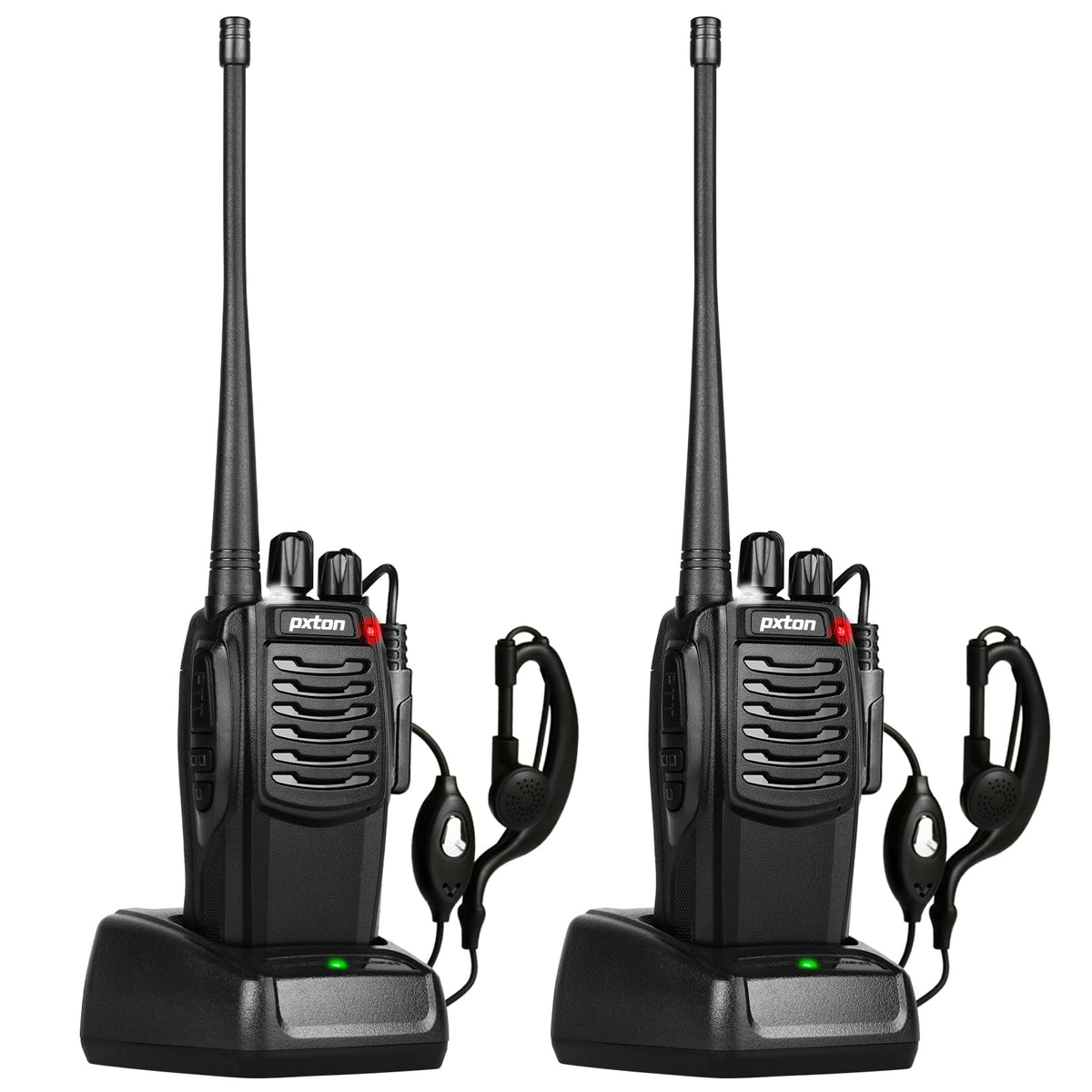 pxton S1 walkie talkies for Adults with earpieces and Rechargeable 1500mAh Li-ion Battery，walkie Talkie has VOX，TOT，Emergency Alarm，Battery Low Alert，Flashlight，Scan Function（2 Pack）