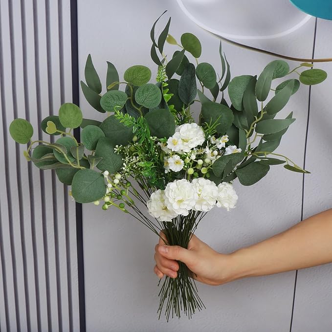 85pcs Artificial Greenery Stems Box Set with 10 Kinds Artificial Plants and Fake Flowers Used for New Wedding DIY Bouquet Flower Arrangement Dining Table Decor