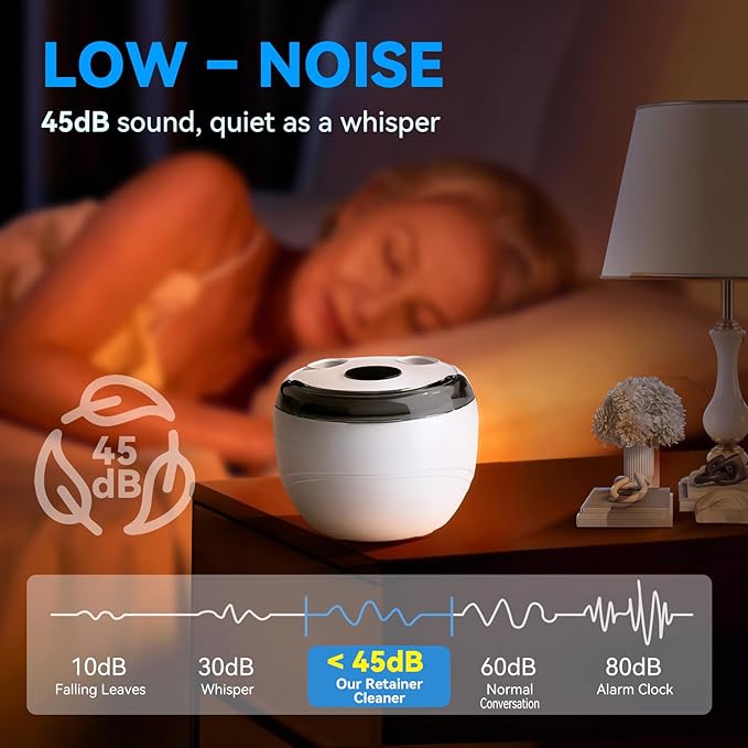 Hosoote Dental Ultrasonic Retainer Cleaner Machine, 45kHz Cleaning Pod, 200mL, 4 Modes & Digital Timer for Dentures, Aligners, Mouth Guards, Night Guards, Braces, Toothbrush Heads, Jewelry