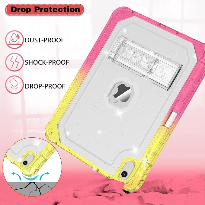 ZoneFoker Case for iPad 11-inch (A16) 2025 / iPad 10th Gen 10.9 inch 2022 Heavy Duty Shockproof Rugged Protective with Pencil Holder 11th / 10th Translucent Cover with Kickstand