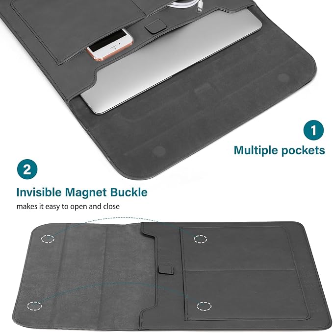 MOSISO Laptop Case 13 inch, 13 inch Laptop Sleeve Compatible with MacBook Air M4 M3 M2 M1 2025-2018 / Pro M2 M1 2025-2016, PU Leather Flap Carrying Case with Stand&Small Pouch, Slate Gray