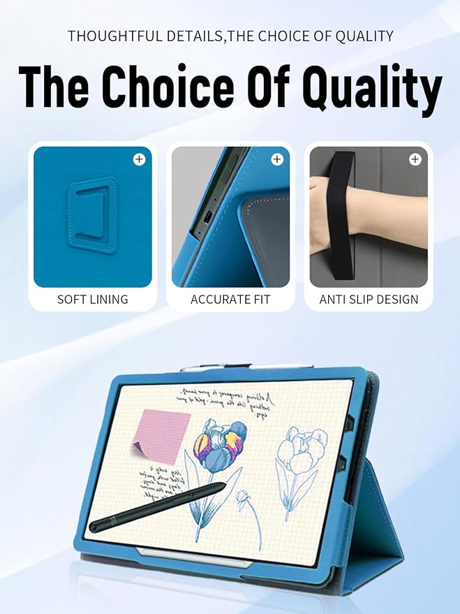 Case for XPPen Magic Note Pad 10.95 Inch Tablet (Light Blue) | PU Leather Folding Cover with Pen Holder and Wrist Strap Business Travel Portable