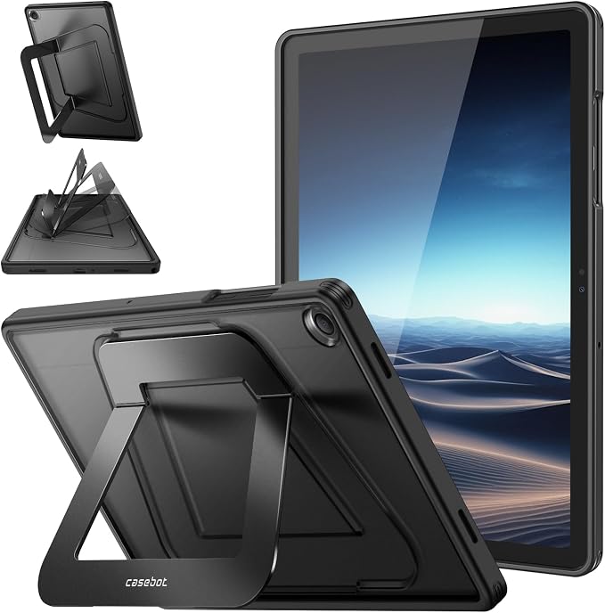 Fintie Multi-Angle Kickstand Case for Samsung Tab A11+/A9+ 11 in Black | Dual-Axis Aluminum Stand PC &amp TPU Protection Slim Frosted Hard Cover with Anti-Scratch Surface Stable Viewing Angles