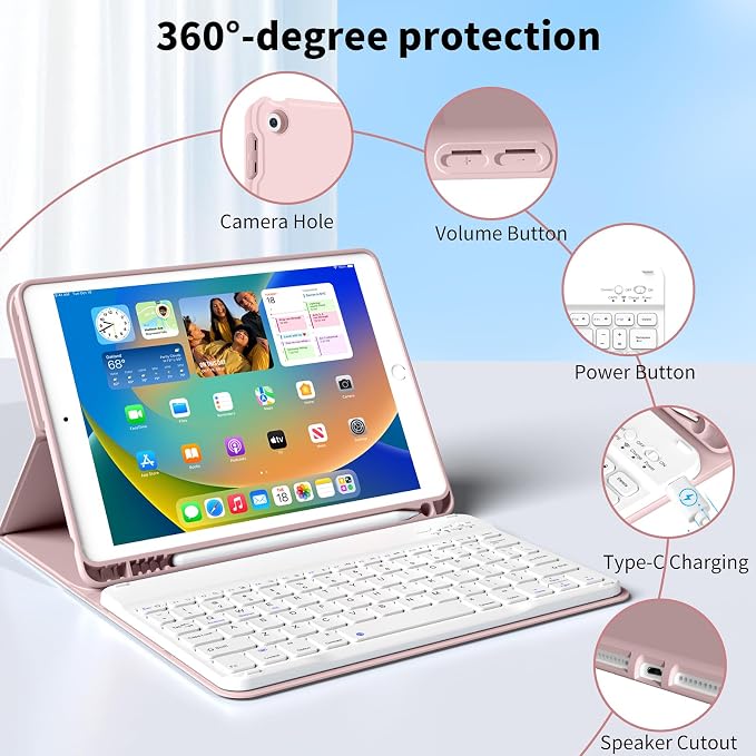 kenke Keyboard Case for iPad 9th/8th/7th Generation 10.2 Inch 2021/2020/2019 Soft TPU Back Stand Cover Smart Case with Pencil Holder Magnetically Detachable Wireless Bluetooth Keyboard Dark Green