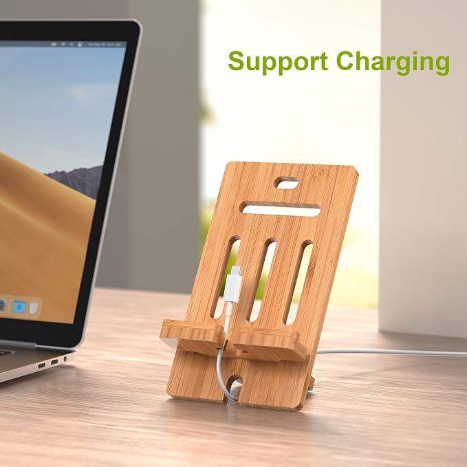 Pezin &amp Hulin Cell Phone Tablet Stand Bamboo Wooden Smartphone Desktop Dock Holder Compatible with Pad Tablet Mini E-Reader (Brown)