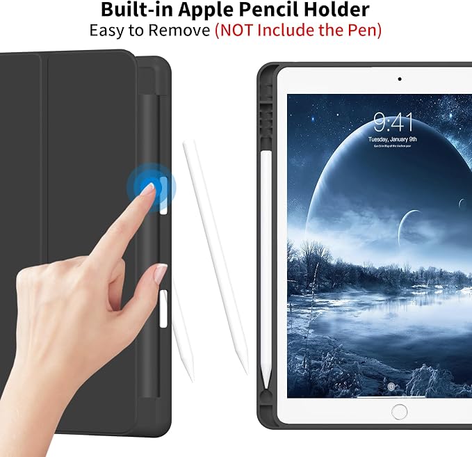 Case for iPad Air 3 (10.5-Inch 2019 3rd Generation) with Pencil Holder Slim Tablet Cover with Soft TPU Back Auto Wake/Sleep for iPad 10.5 Inch Air 3 (Black)