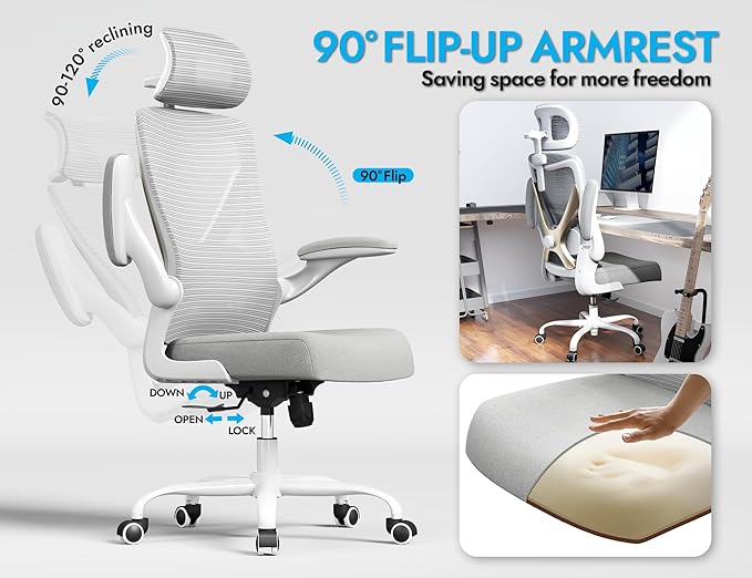 Ergonomic Office Chair-Computer Desk Chairs Comfy, Mesh High-Back Gaming Chair with Adjustable Lumbar Support & Headrest, Executive Task Chair for Adults, Comfortable for Long Hours (Gold)
