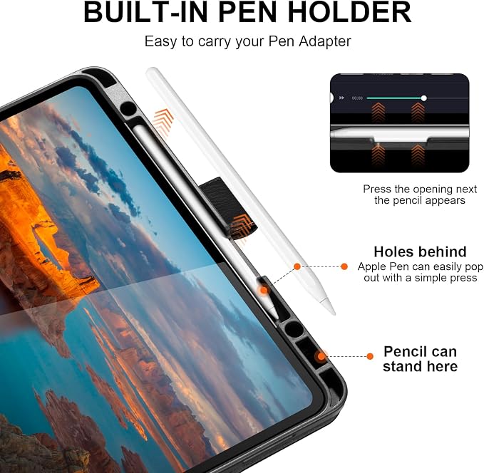 Leather Case for iPad 11th/10th Gen (11/10.9) Black | Genuine Leather Pencil Holder Adjustable Stand Magnetic Closure Auto Wake/Sleep